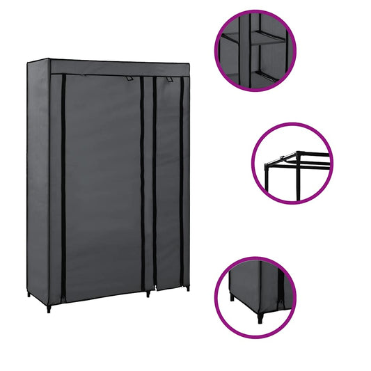 Armadio Pieghevole Grigio 110x45x175 cm in Tessuto