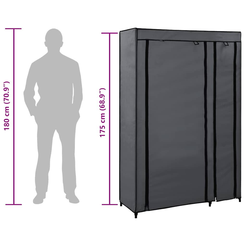 Armadio Pieghevole Grigio 110x45x175 cm in Tessuto