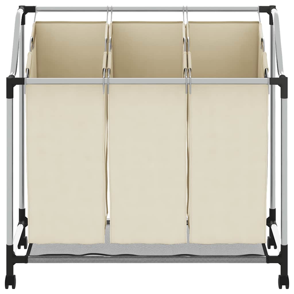 Portabiancheria con 3 Sacchi Crema in Acciaio - homemem39