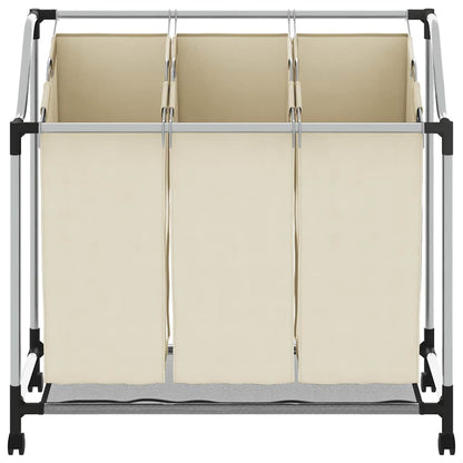 Portabiancheria con 3 Sacchi Crema in Acciaio - homemem39