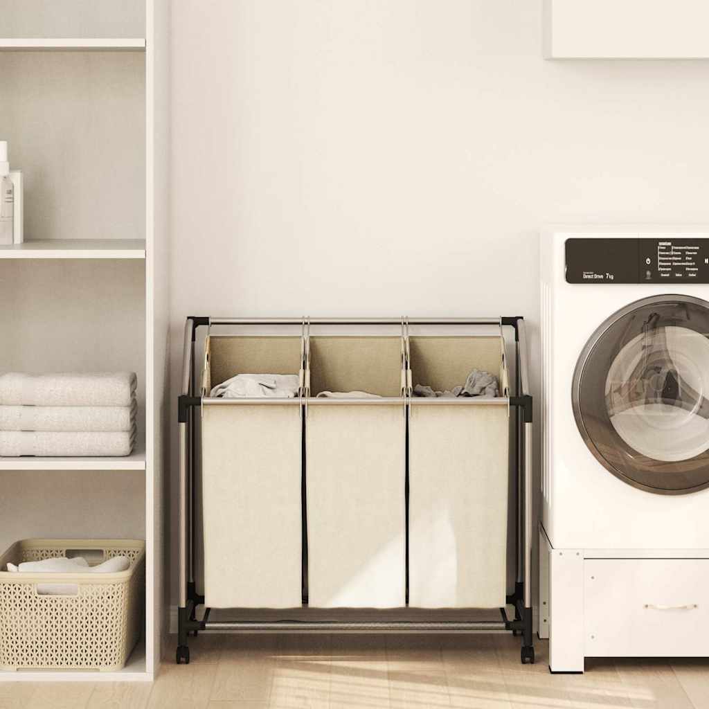 Portabiancheria con 3 Sacchi Crema in Acciaio - homemem39