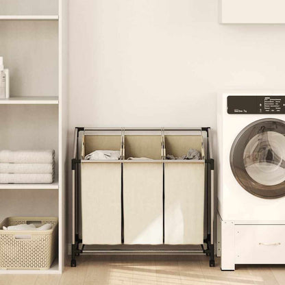 Portabiancheria con 3 Sacchi Crema in Acciaio - homemem39