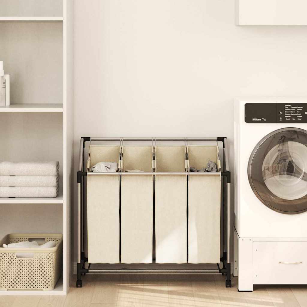 Portabiancheria con 4 Sacchi Crema in Acciaio - homemem39