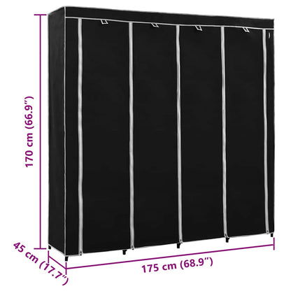 Guardaroba con 4 Scomparti Nero 175x45x170 cm