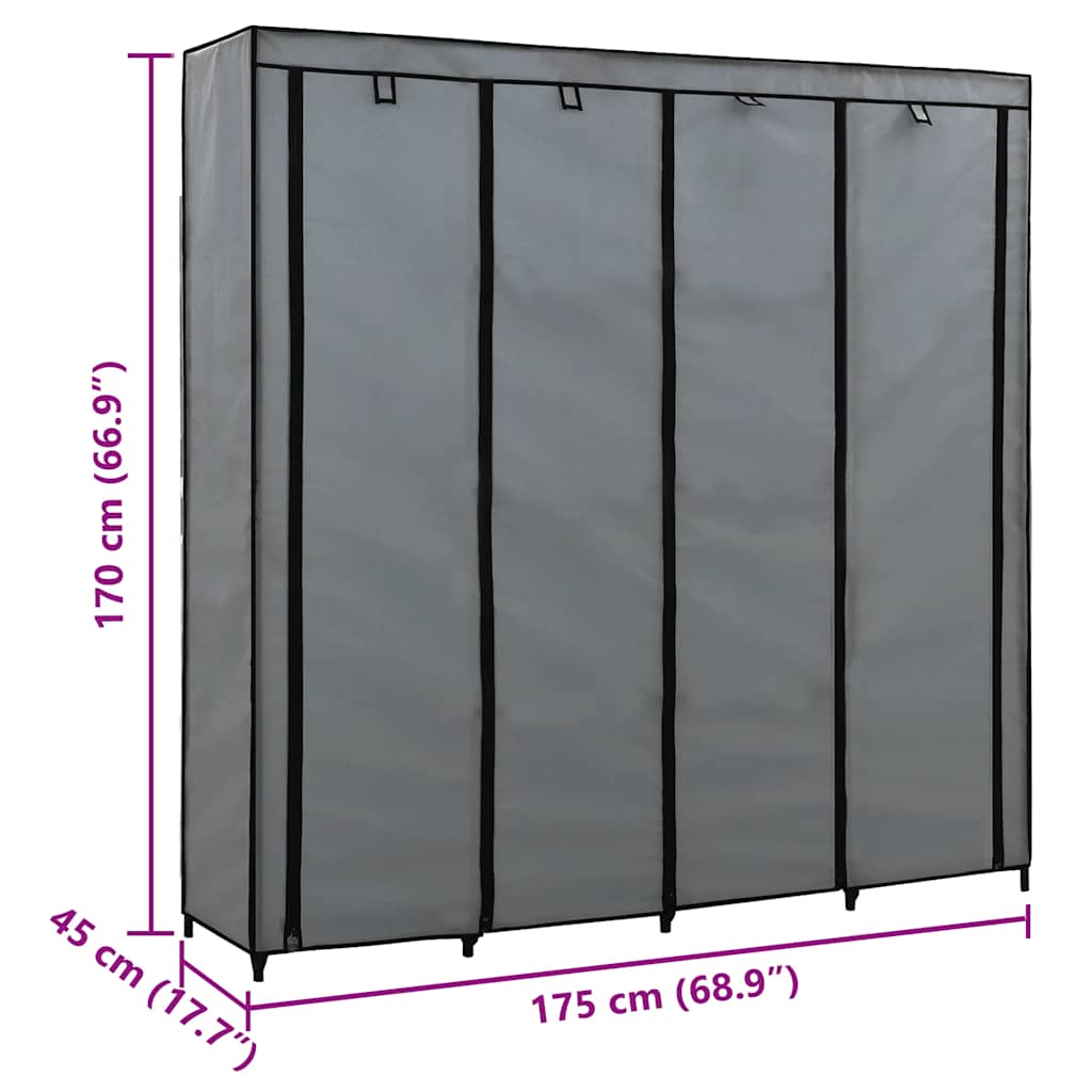 Guardaroba con 4 Scomparti Grigio 175x45x170 cm