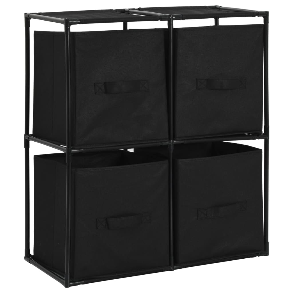 Armadietto con 4 Cesti in Tessuto Nero 63x30x71 cm Acciaio | homemem39
