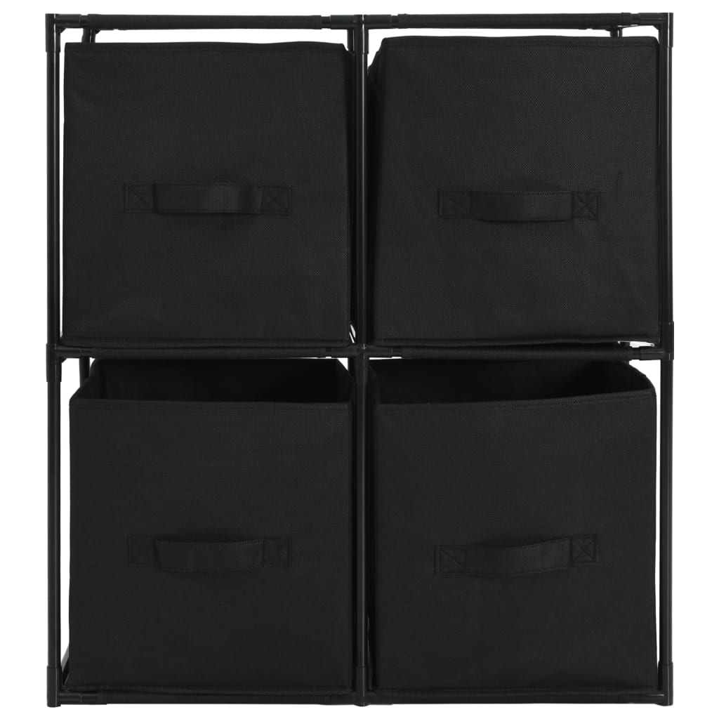 Armadietto con 4 Cesti in Tessuto Nero 63x30x71 cm Acciaio - homemem39