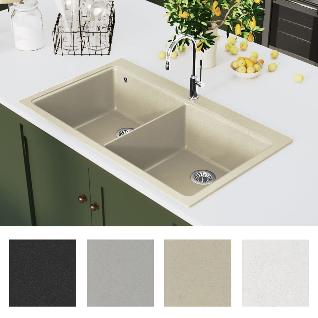 Lavello da Cucina in Granito Vasca Doppia Beige - homemem39
