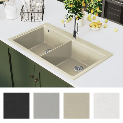 Lavello da Cucina in Granito Vasca Doppia Beige - homemem39