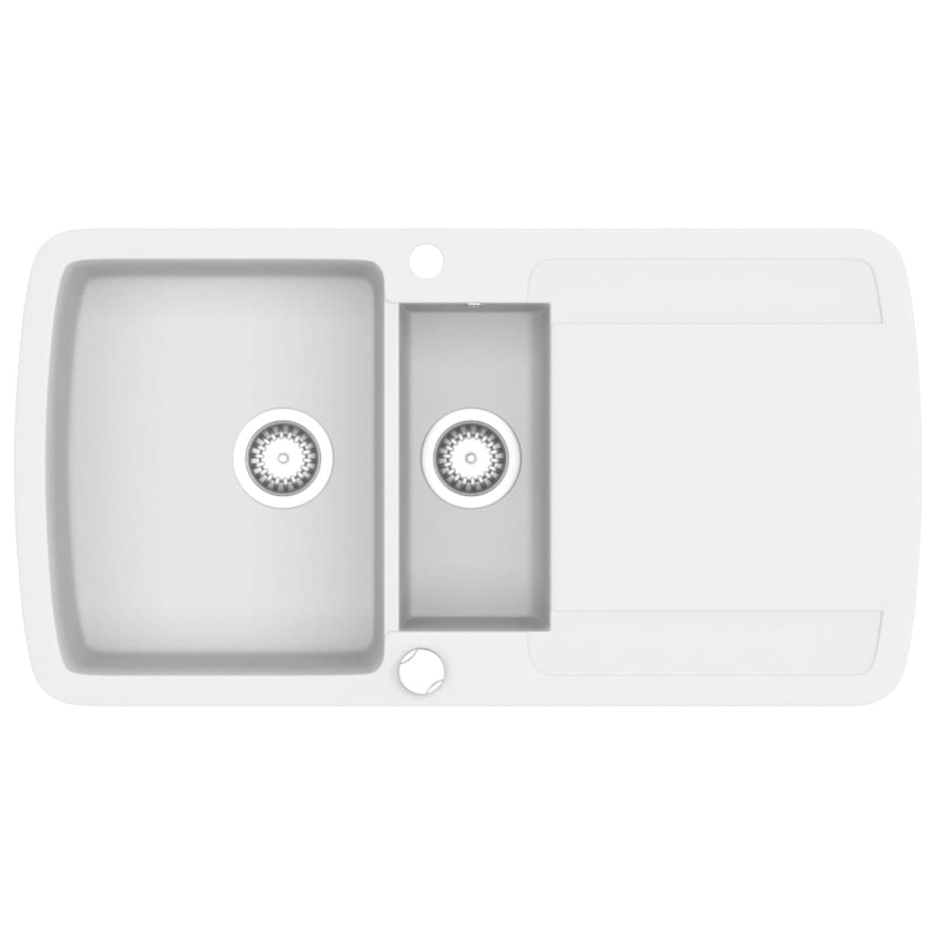 Lavello da Cucina in Granito Vasca Doppia Bianco - homemem39