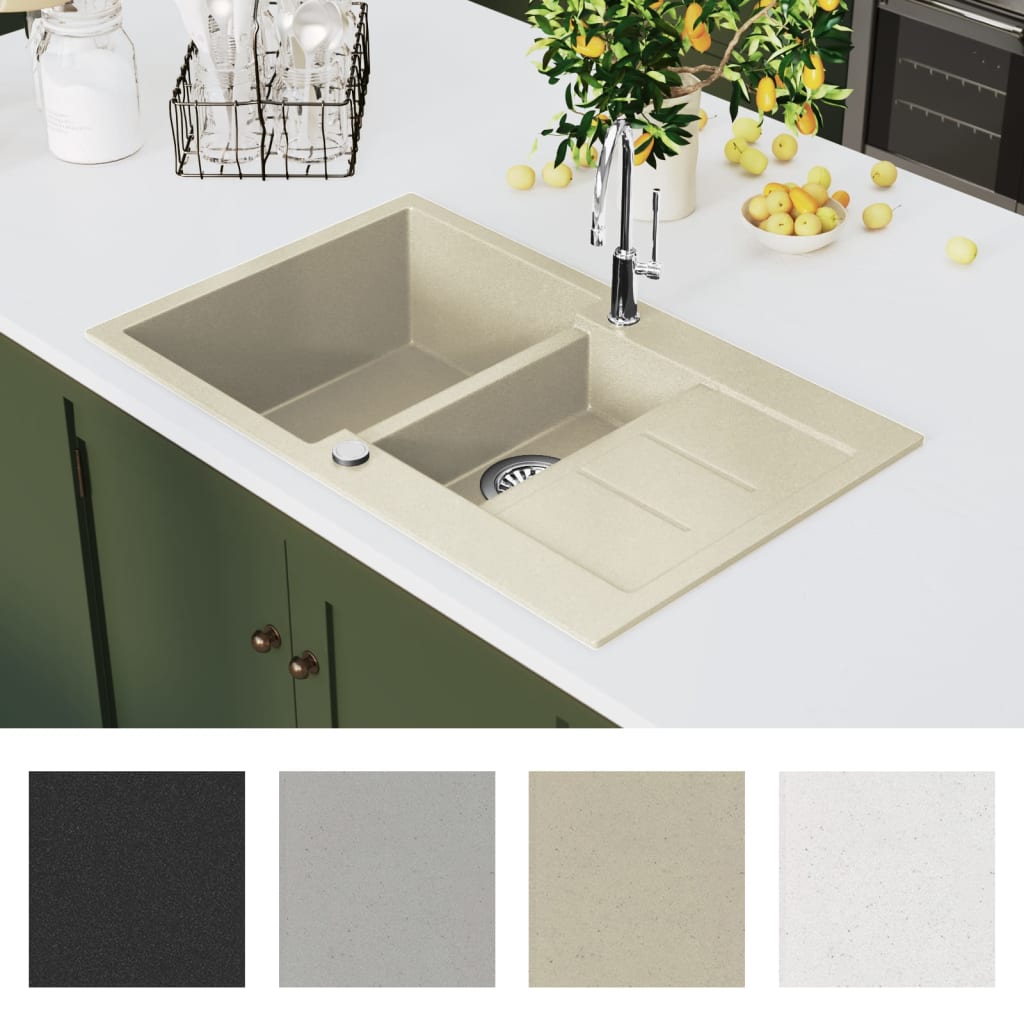 Lavello da Cucina in Granito Vasca Doppia Beige - homemem39