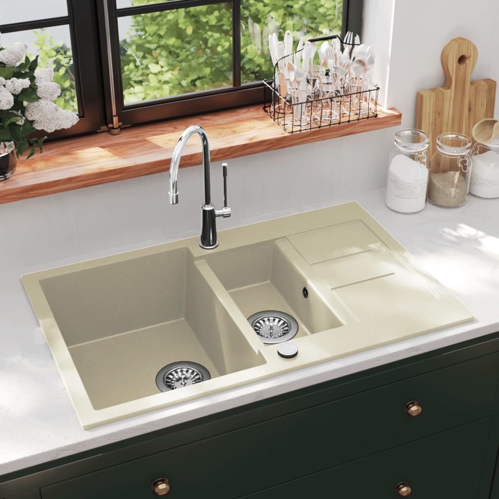 Lavello da Cucina in Granito Vasca Doppia Beige - homemem39