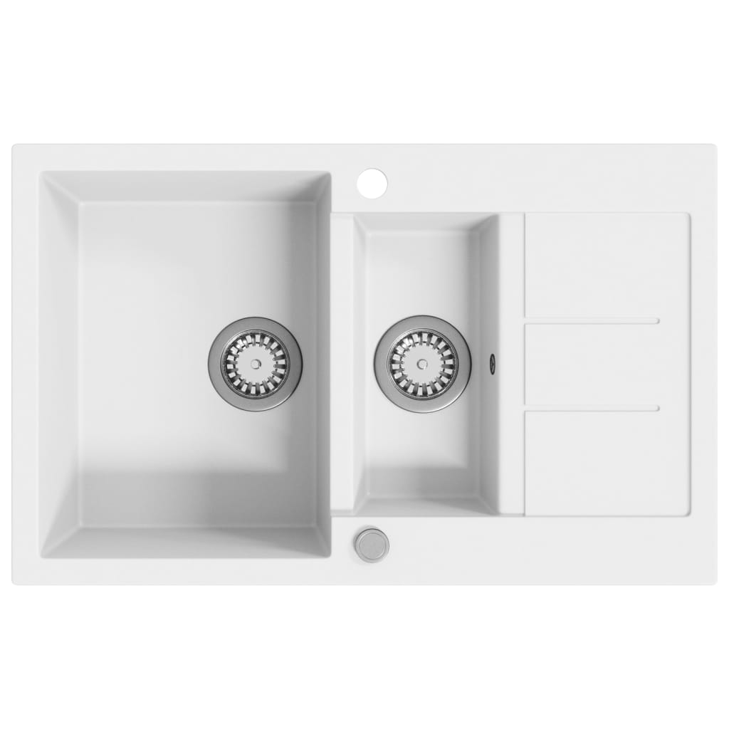 Lavello da Cucina in Granito Vasca Doppia Bianco | homemem39