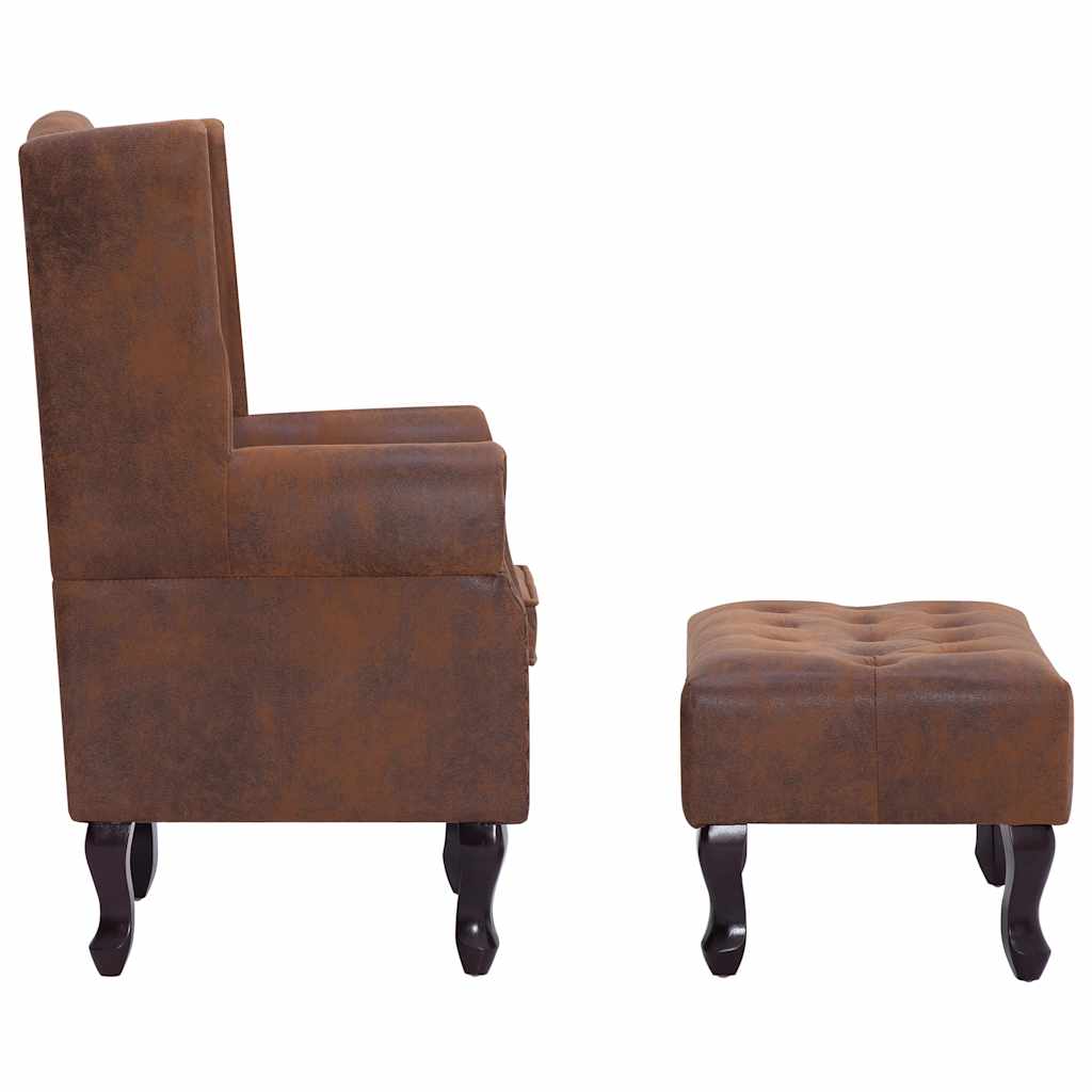 Poltrona Chesterfield Poggiapiedi Marrone Ecopelle Scamosciata | homemem39