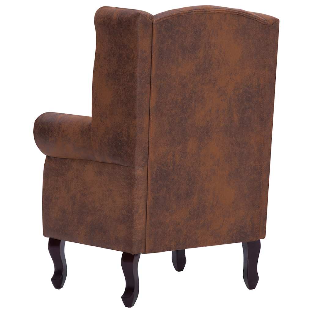 Poltrona Chesterfield Poggiapiedi Marrone Ecopelle Scamosciata | homemem39