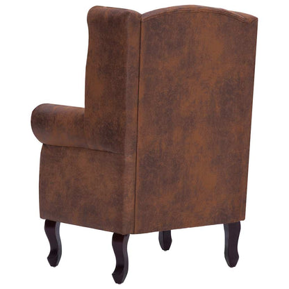 Poltrona Chesterfield Poggiapiedi Marrone Ecopelle Scamosciata | homemem39