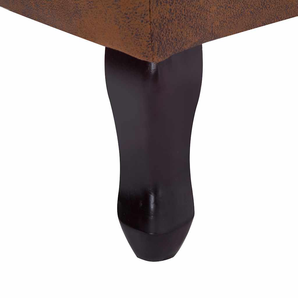 Poltrona Chesterfield Poggiapiedi Marrone Ecopelle Scamosciata
