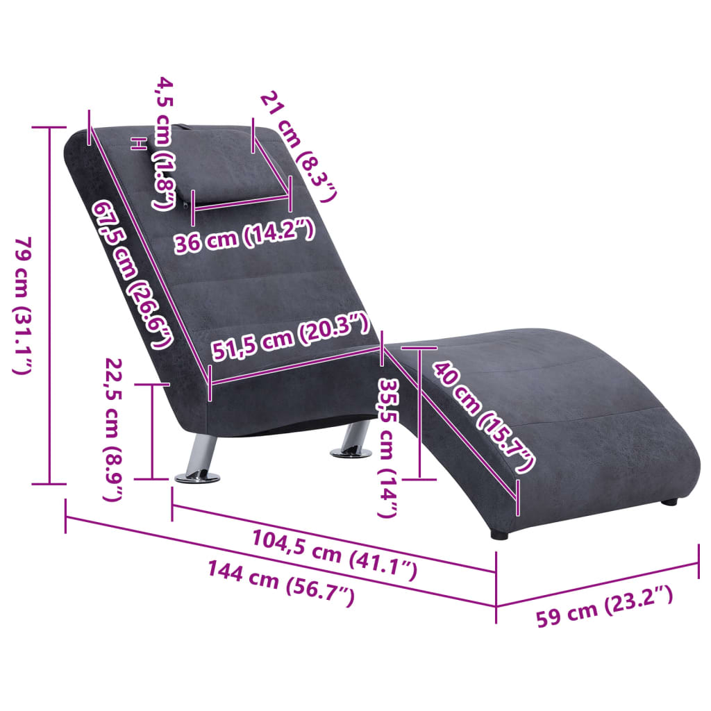 Sdraio con Cuscino Grigia in Pelle Sintetica Scamosciata - homemem39