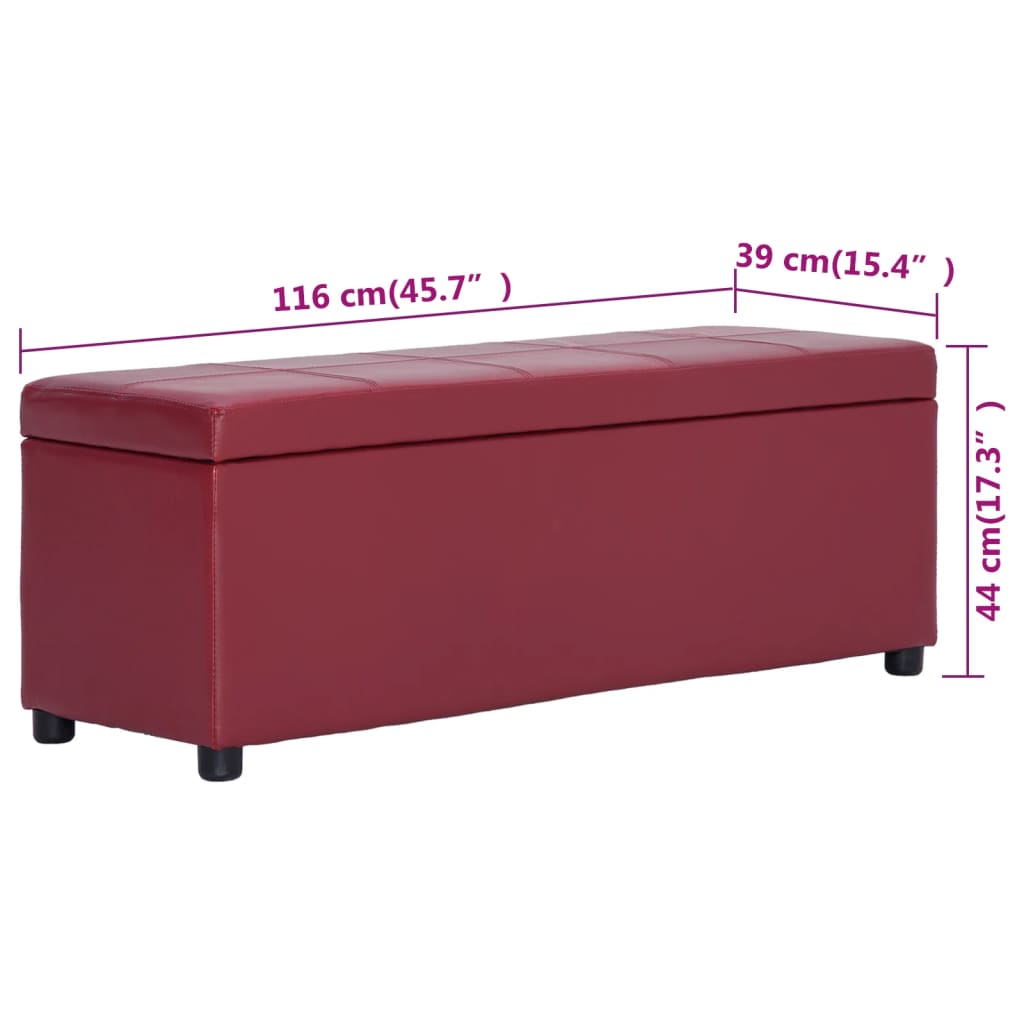 Panca con Vano Portaoggetti 116 cm Rosso Vino in Similpelle | homemem39