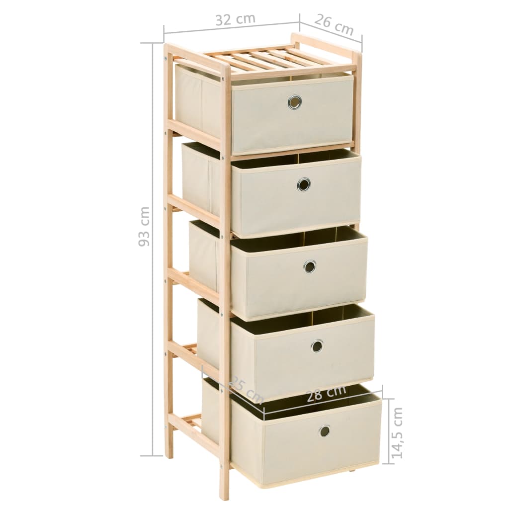Scaffali con 5 Cesti in Tessuto 2 pz in Legno di Cedro Beige | homemem39
