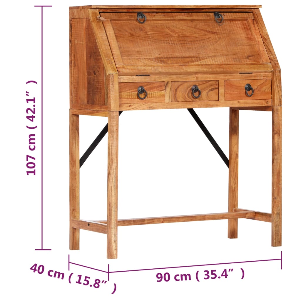 Scrivania 90x40x107cm in Legno Massello di Acacia | homemem39