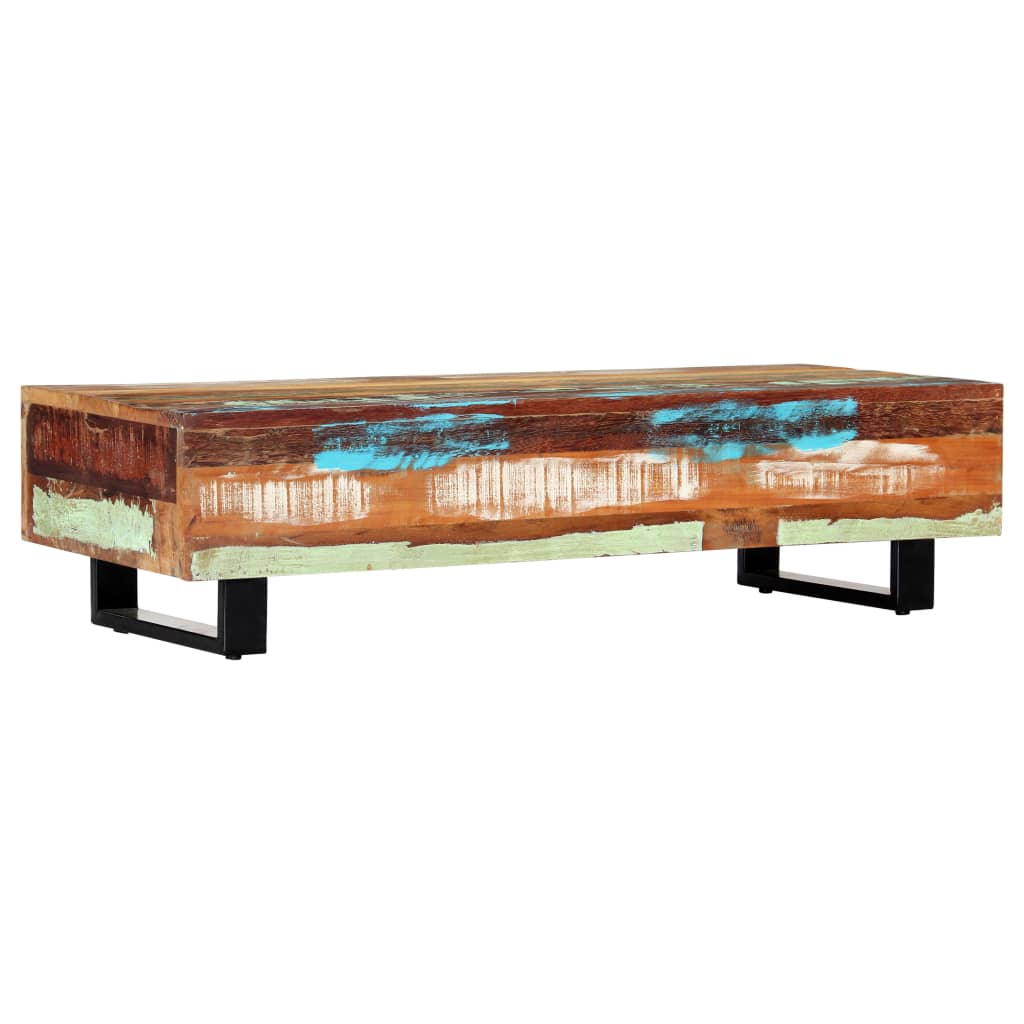 Tavolino da Caffè 120x50x30cm Legno Massello Recuperato Acciaio | homemem39