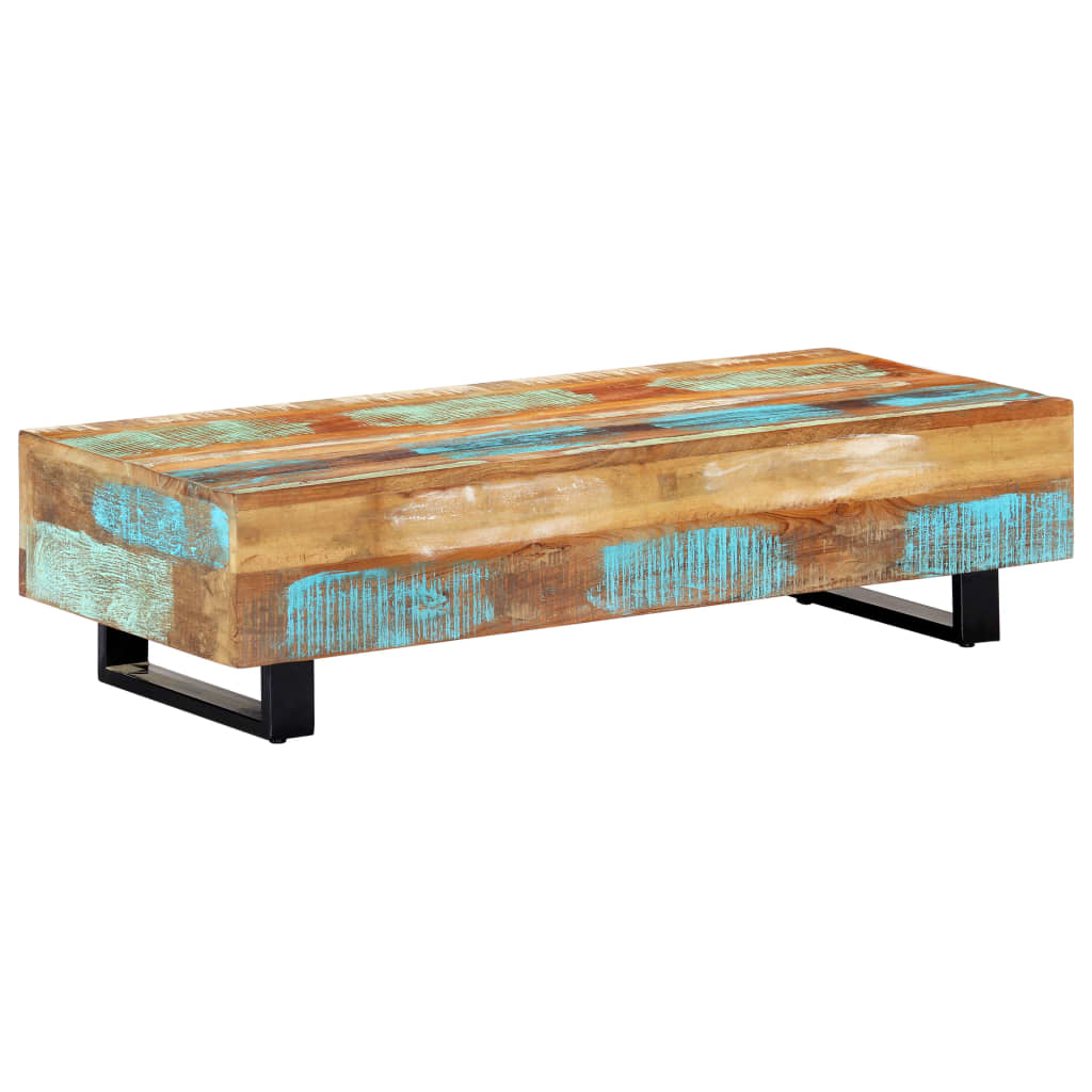 Tavolino da Caffè 120x50x30cm Legno Massello Recuperato Acciaio | homemem39