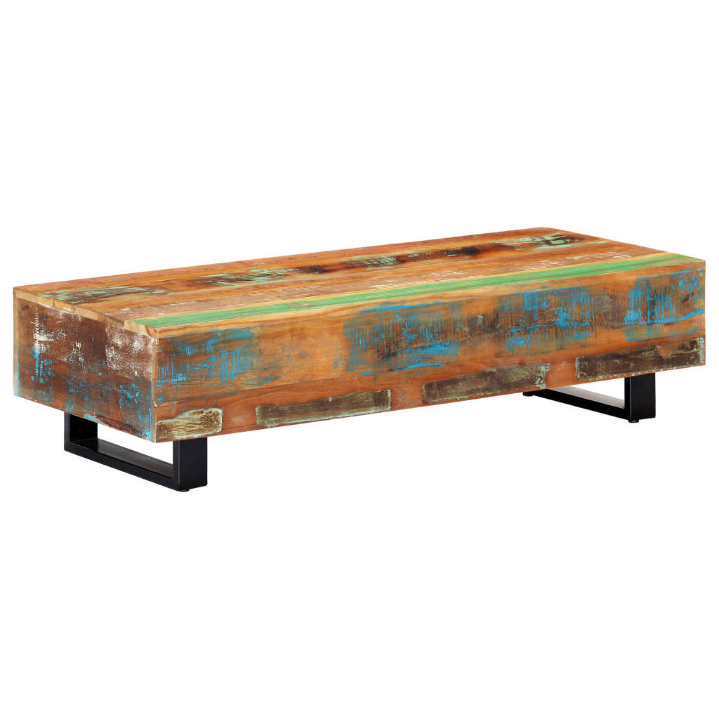 Tavolino da Caffè 120x50x30cm Legno Massello Recuperato Acciaio | homemem39