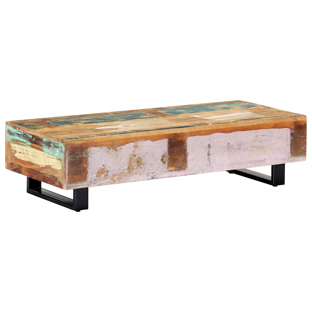 Tavolino da Caffè 120x50x30cm Legno Massello Recuperato Acciaio