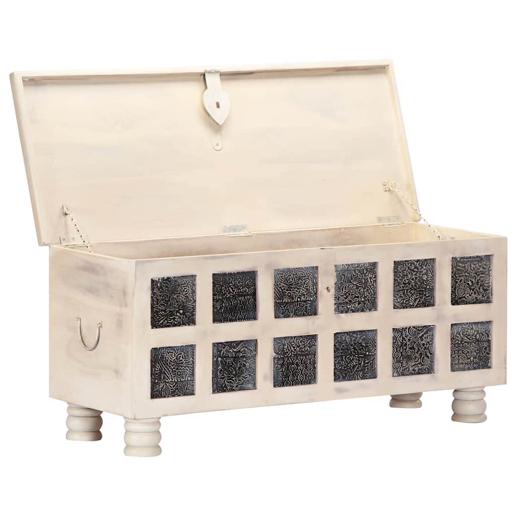 Cassapanca Bianca 110x40x45 cm in Legno Massello di Acacia | homemem39