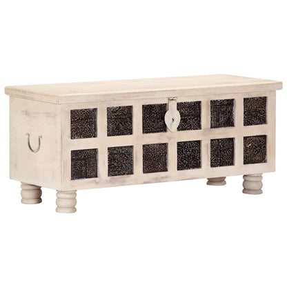 Cassapanca Bianca 110x40x45 cm in Legno Massello di Acacia | homemem39