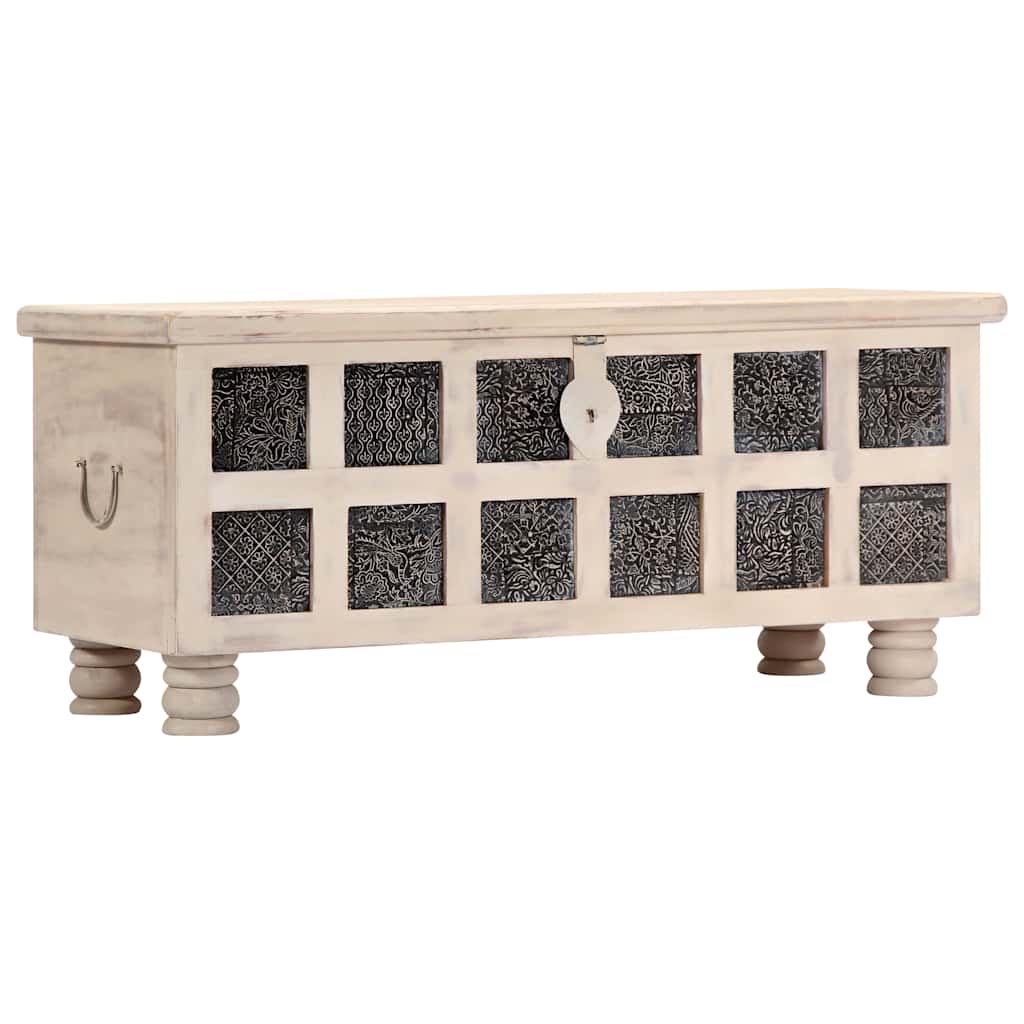Cassapanca Bianca 110x40x45 cm in Legno Massello di Acacia | homemem39