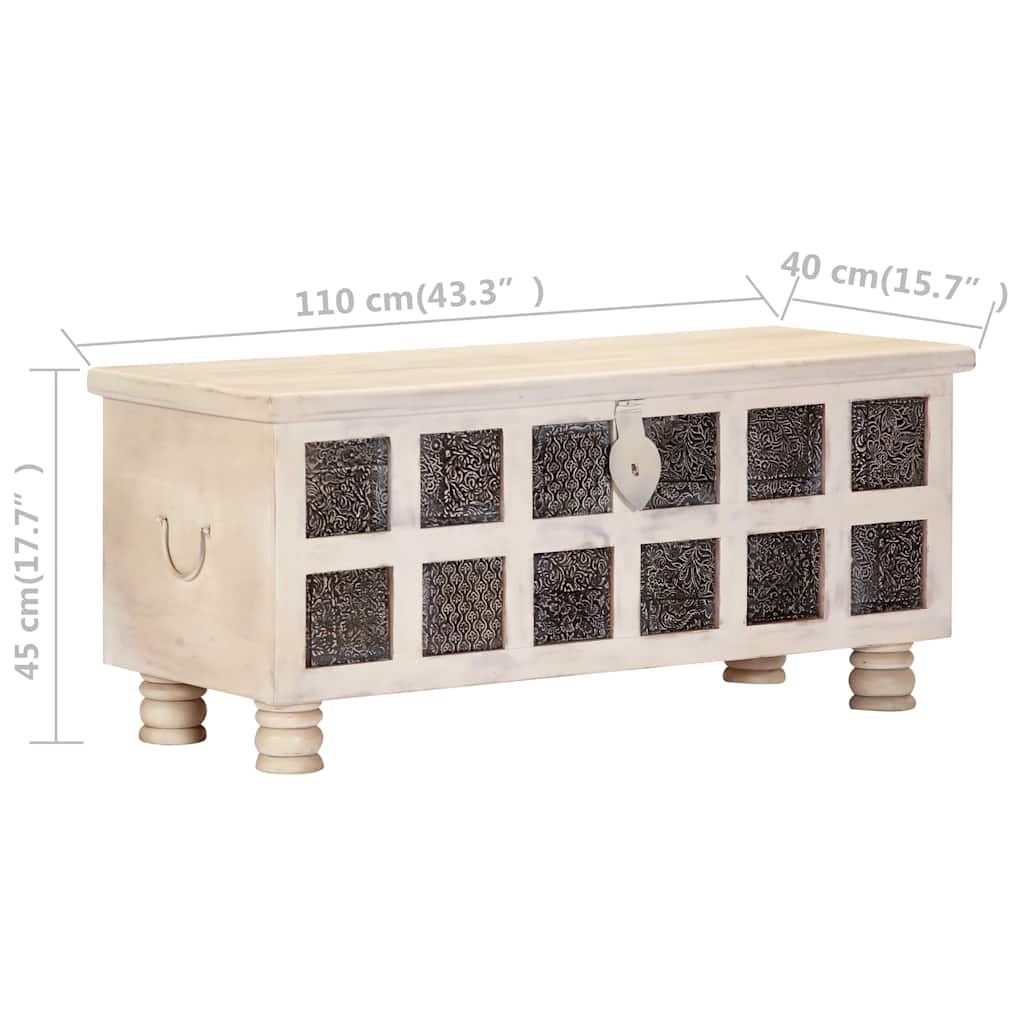Cassapanca Bianca 110x40x45 cm in Legno Massello di Acacia | homemem39