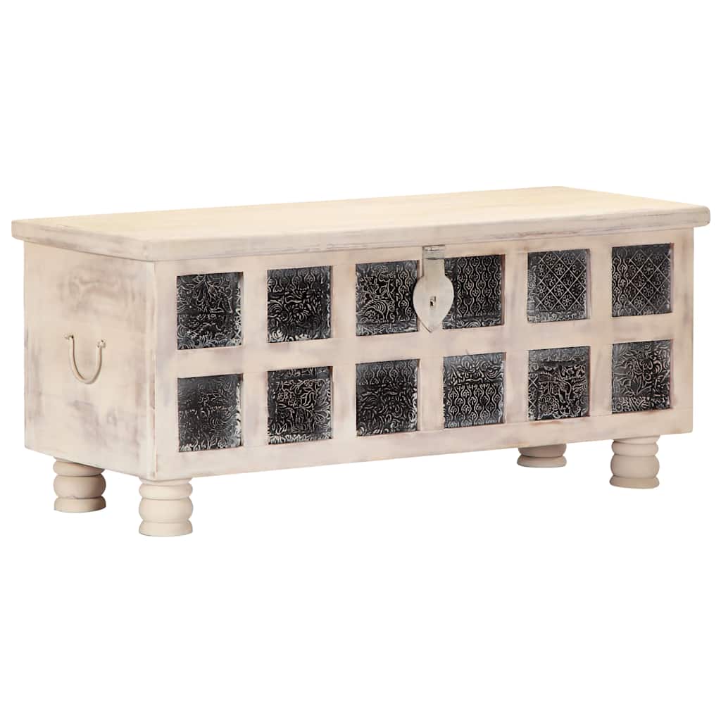 Cassapanca Bianca 110x40x45 cm in Legno Massello di Acacia | homemem39