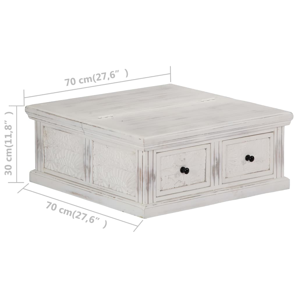 Tavolino da Salotto Bianco 70x70x30 cm Legno Massello di Mango | homemem39