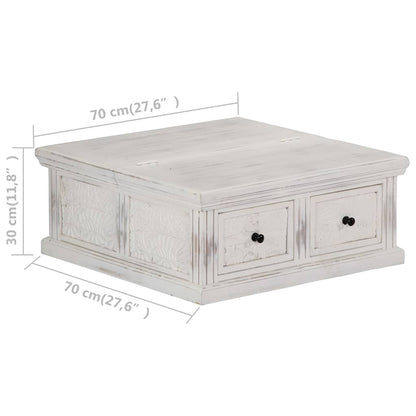 Tavolino da Salotto Bianco 70x70x30 cm Legno Massello di Mango