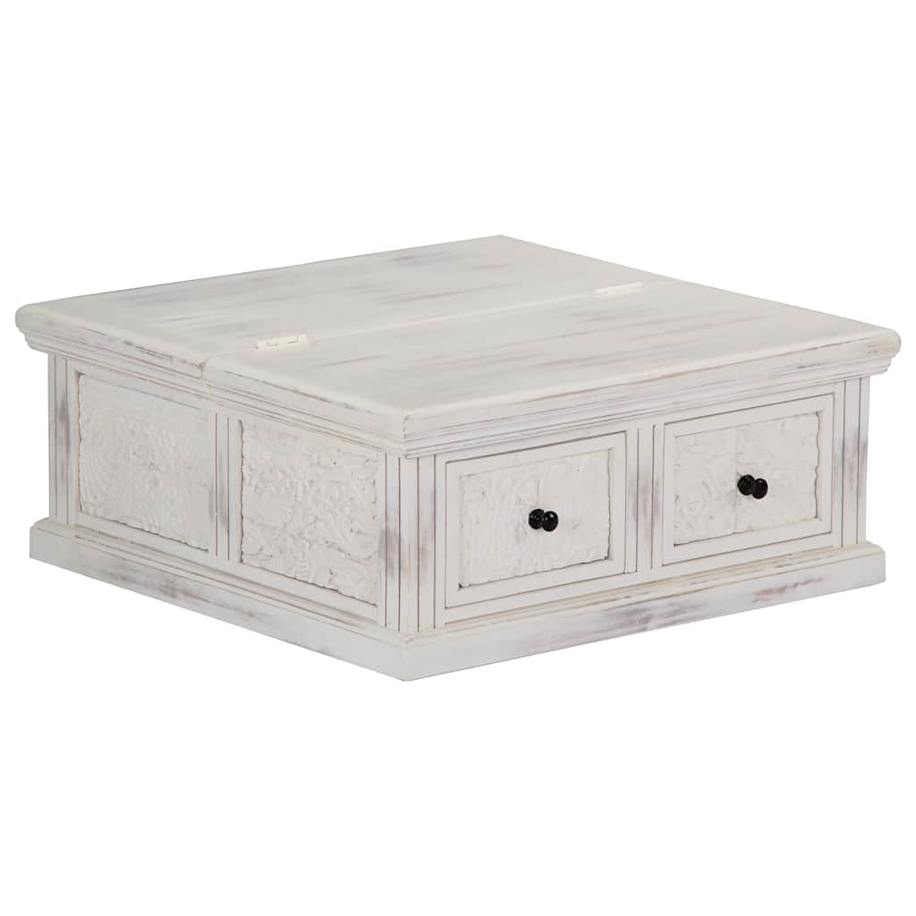 Tavolino da Salotto Bianco 70x70x30 cm Legno Massello di Mango