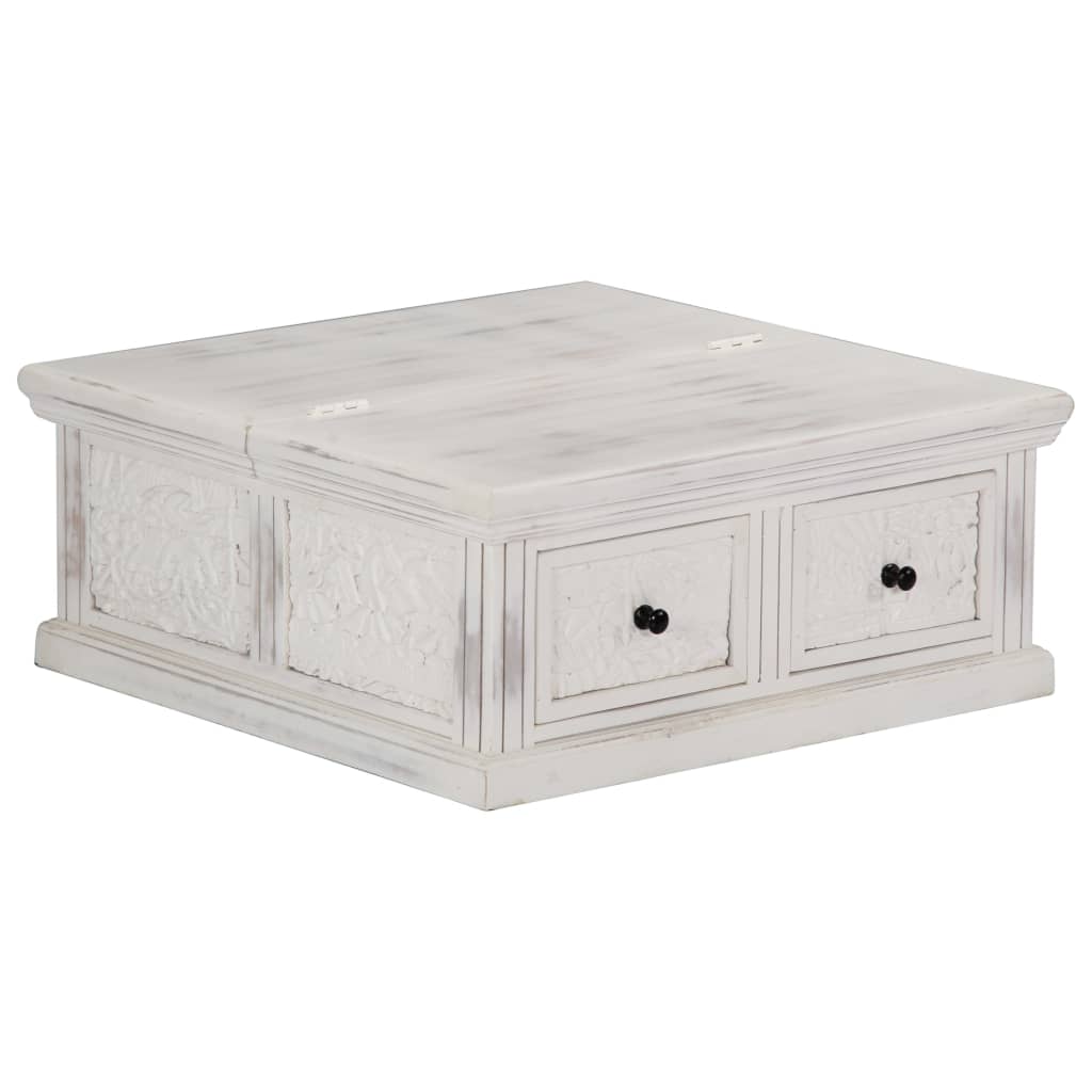 Tavolino da Salotto Bianco 70x70x30 cm Legno Massello di Mango | homemem39