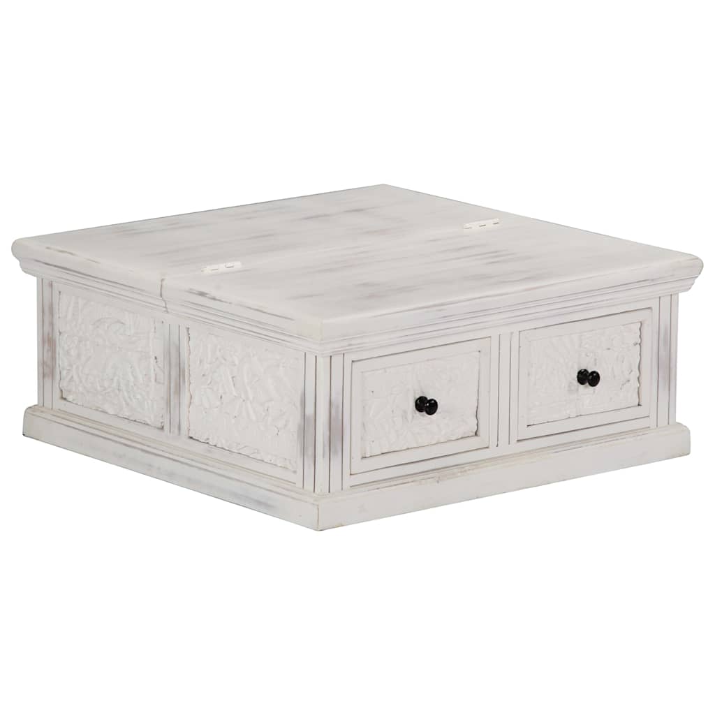 Tavolino da Salotto Bianco 70x70x30 cm Legno Massello di Mango