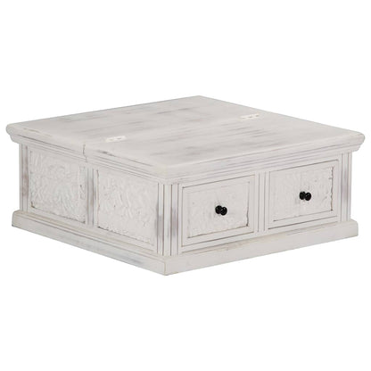 Tavolino da Salotto Bianco 70x70x30 cm Legno Massello di Mango