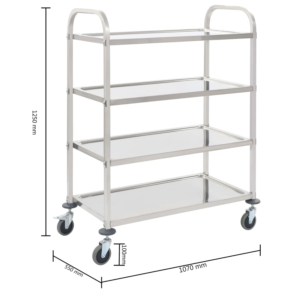 Carrello da Cucina a 4 Livelli 107x55x125 cm in Acciaio Inox