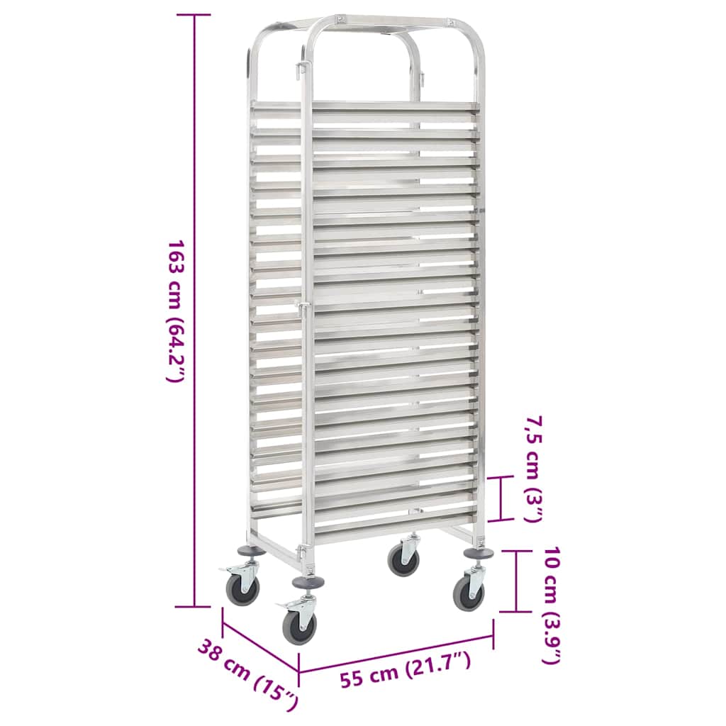 Carrello da Cucina per 16 Vassoi 38x55x163 cm in Acciaio Inox