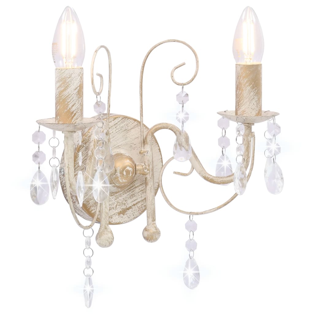 Lampada da Muro con Perle Bianca per 2 Lampadine E14 - homemem39