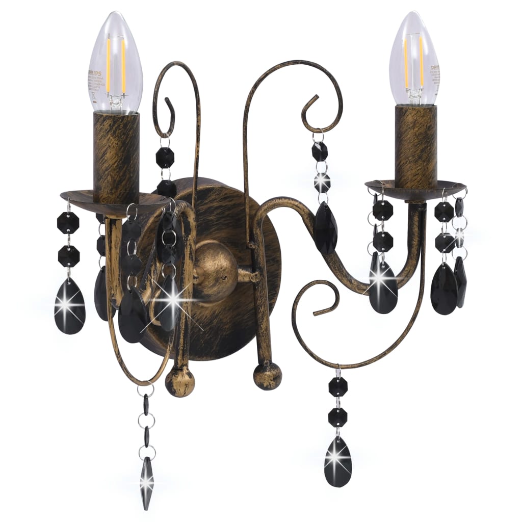 Lampada da Muro con Perle Nero Anticato per 2 Lampadine E14 | homemem39