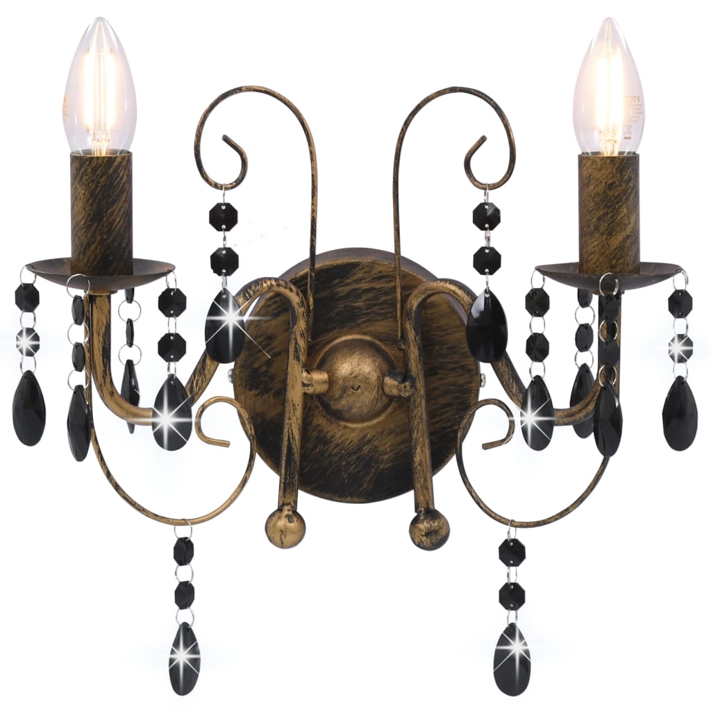 Lampada da Muro con Perle Nero Anticato per 2 Lampadine E14 | homemem39