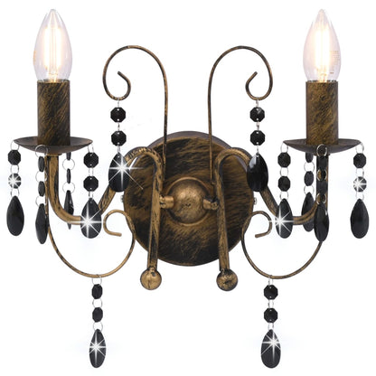 Lampada da Muro con Perle Nero Anticato per 2 Lampadine E14 | homemem39