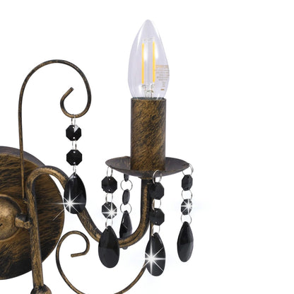 Lampada da Muro con Perle Nero Anticato per 2 Lampadine E14 | homemem39