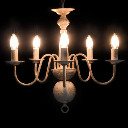 Candelabro Stile Anticato Bianco 5 Lampadine E14 - homemem39