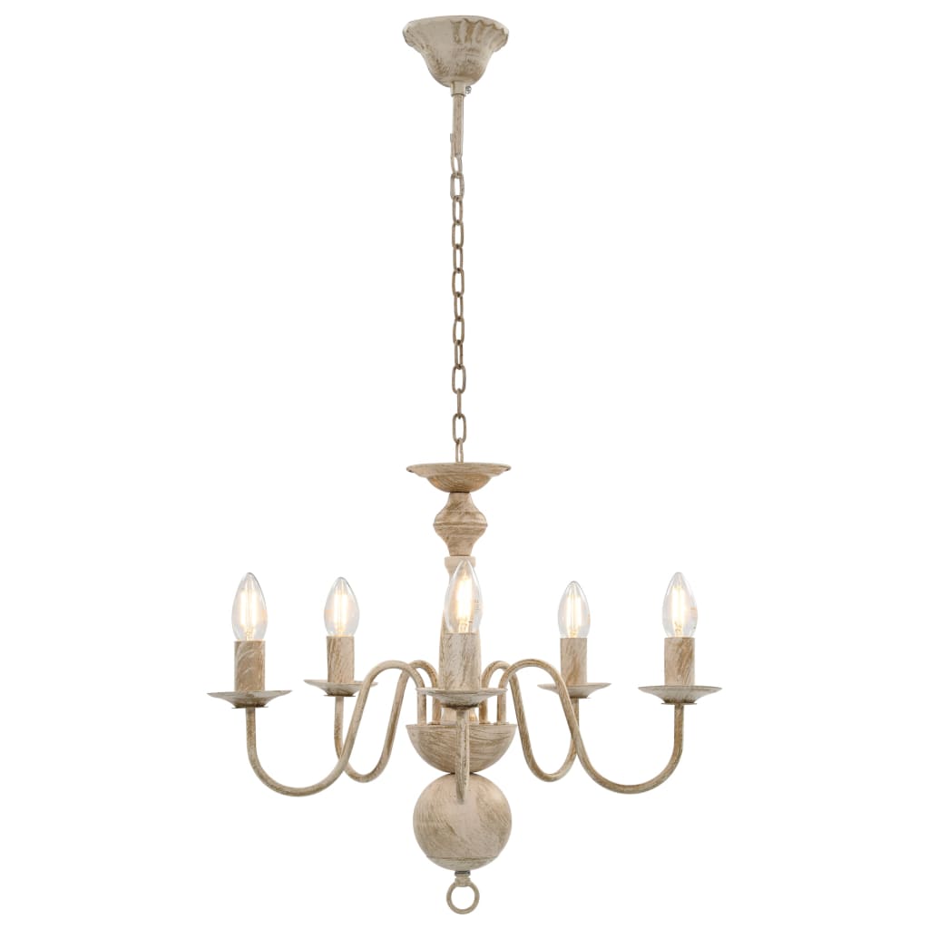 Candelabro Stile Anticato Bianco 5 Lampadine E14 - homemem39
