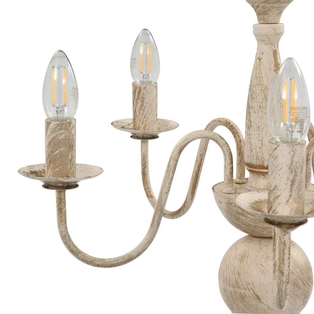 Candelabro Stile Anticato Bianco 5 Lampadine E14 - homemem39